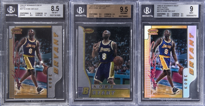 Lot Of (3) 1996-97 Bowmans Best Kobe Bryant Rookie Card - Including Refractor